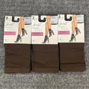 Hanes Perfect Socks Opaque Anklet Womens Size 2 Coffee Sheer Toe X-Temp 6 Pairs